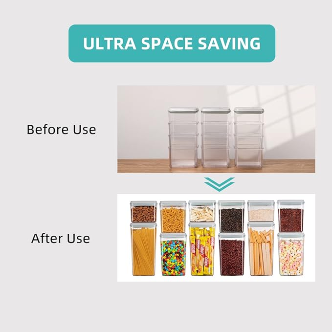 Ankou Food Storage Containers Pop Airtight Food Storage Containers with Lids for Kitchen Pantry Organizing Cereal Snack Flour Sugar Coffee Spaghetti Stackable - 8 Pcs (1.2, 2.0, 2.7, 3.3qt)*2 - Image 2