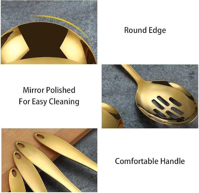 8 Piece Stainless Steel Kitchen Utensil Set Black Nonstick Cooking Utenisls Titanium Plated Kitchen Tools Gadgets Slotted Spatula Spoon Turner Ladle Dishwasher Safe - Image 5