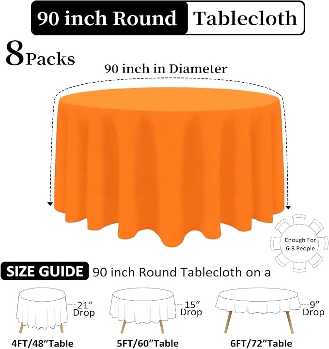 8 Packs 90 Inch Orange Round Tablecloth - Image 2