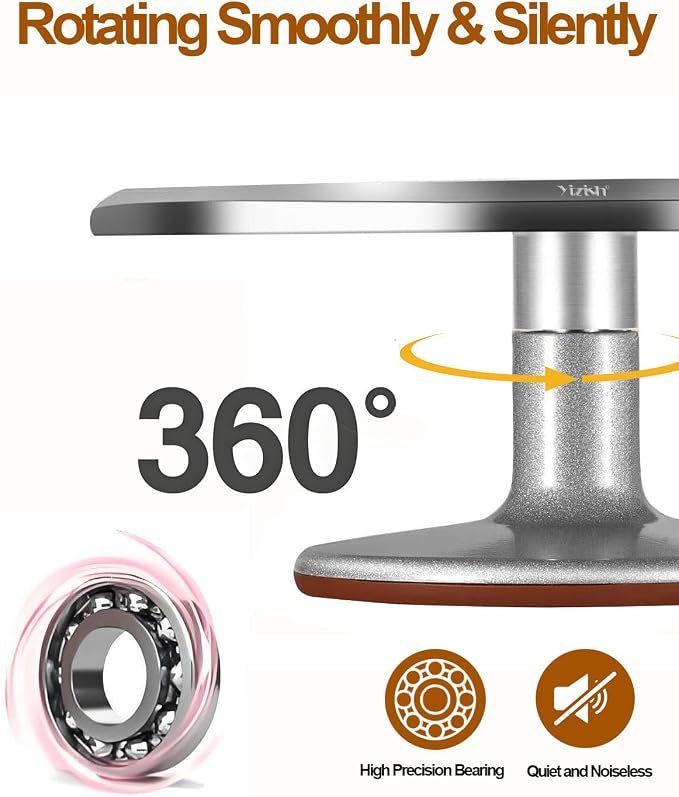 Yizish Cake Turntable Aluminum Alloy, 12 Inch Rotating Cake Stand Decorating Kits with Stainless Steel Icing Spatula (2pcs) and Icing Smoother (3pcs) for Baking, Pastries and Cupcakes - Image 2