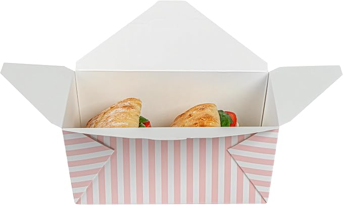 Restaurantware-Bio Tek 8.5 x 6.2 x 3.5 Inch Food Containers, 200 Durable Takeaway Boxes - Disposable, Striped, Pink And White Paper 98 Ounce Takeout Boxes, Rectangle, For Takeouts And Delivery - Image 11