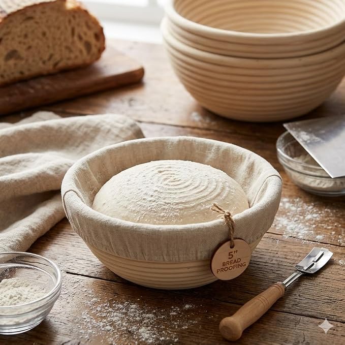 6 Pack Mini Round Banneton Proofing Basket Set 5 Inch, Natural Rattan Small Sourdough Bread Baskets with Linen Liners, Dough Baking Bowls for Professional & Home Bakers - Image 5