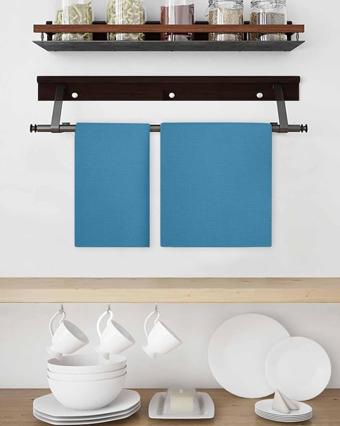 Teal Blue Dish Towels Set,Waffle Weave Kitchen Towels Microfiber Towels Cleaning,Modern Abstract Minimalist Coastal Ocean Wave Color Soft Absorbent Dish Drying Towels Hand Towels 4 Pack 15.7x23.6 Inch - Image 3