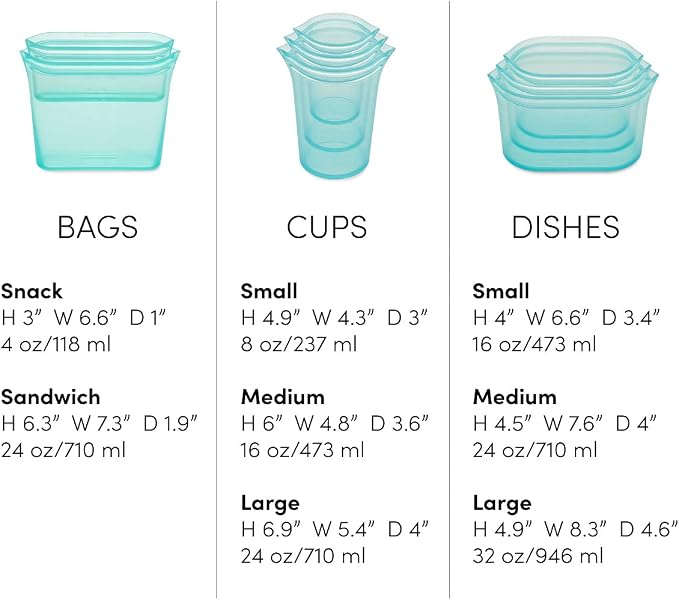 Zip Top Reusable Food Storage Containers Full Set of 8 Lavender – Platinum Silicone Cups, Dishes & Bags – Microwave, Dishwasher & Freezer Safe – Made in USA, BPA-Free - Image 4