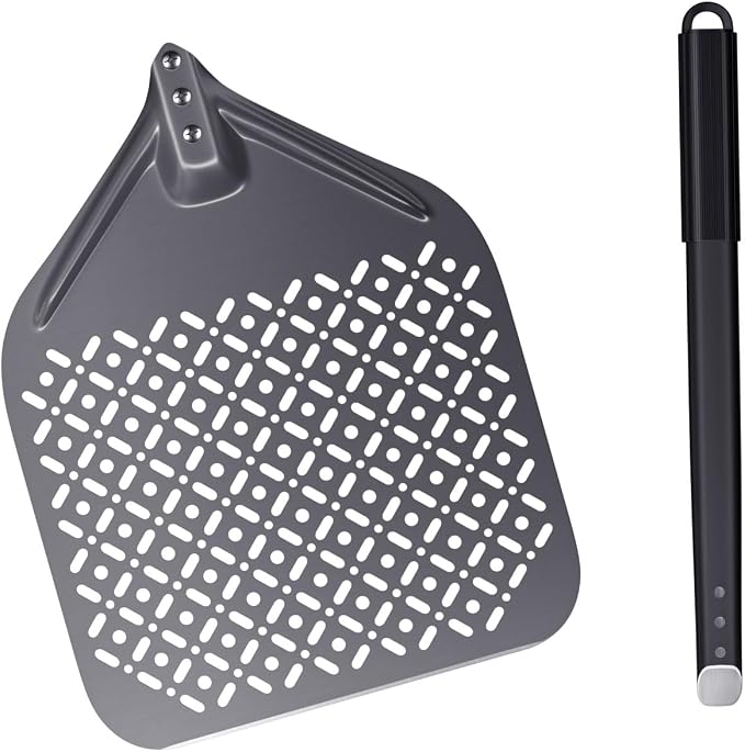 12 Inch Rectangular Pizza Peel, 12" x 14" Perforated Anodized Aluminum Pizza Turning Peel, Pizza Turning Paddle, 28.4 Inch Overall - Image 3
