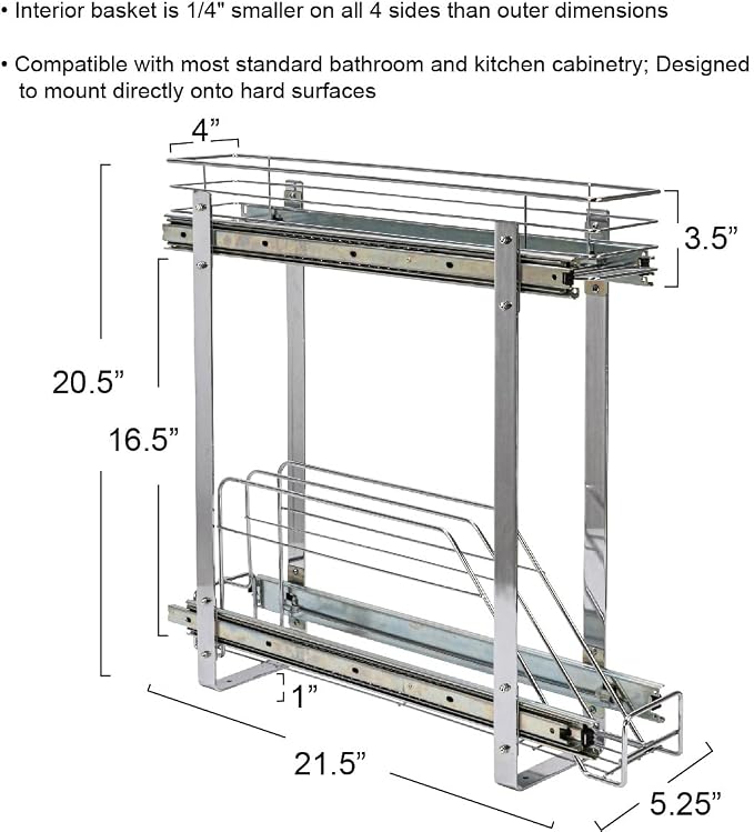Household Essentials Glidez Multipurpose Chrome-Plated Steel Pull-Out/Slide-Out Storage Organizer for Cookware and Bakeware - 2-Tier Design - Fits Standard Size Cabinet or Shelf, Chrome - Image 2