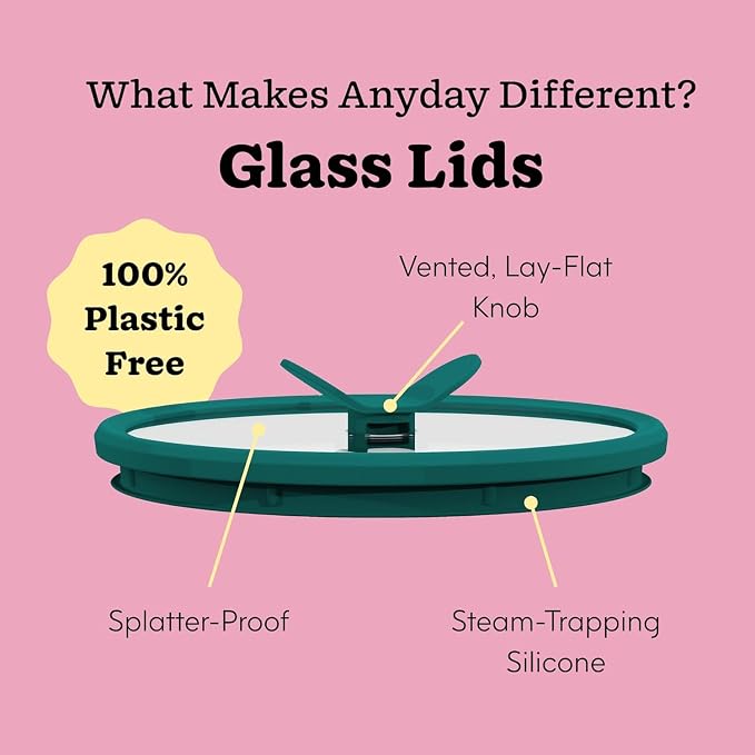 Anyday 4-Piece Medium Glass Food Storage with Lids (Clear Blueberry) | Plastic-Free Meal Prep, Microwave Cookware, Stackable Airtight Container, Vented Lid, Microwave-Safe Reheating - Image 4