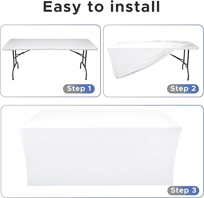 Rectangle Spandex Fitted Tablecloths For Vendor 2 Pcs 96X30 Inch White - Image 4