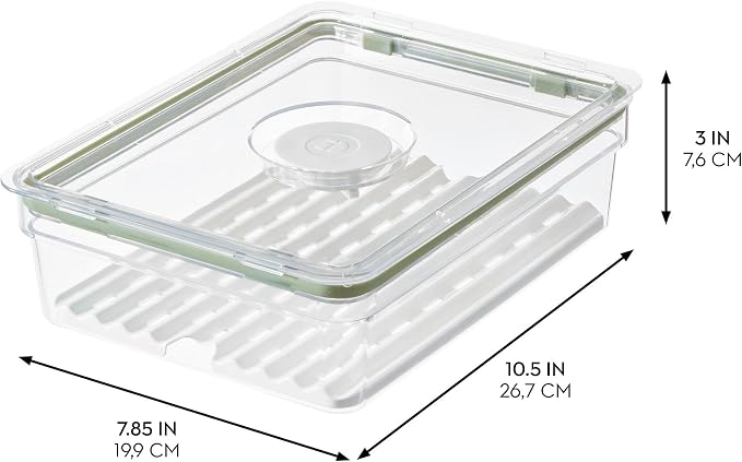 iDesign Large Fridge Produce Bin with Removable Drainage Tray and Lid - Set of 4 - Clear/White - Image 3