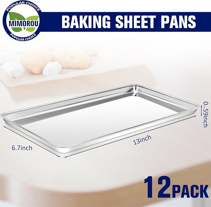 Mimorou 12 Pcs Baking Sheet Stainless Steel Cookie Small Metal Sheet Pans Professional Rectangle Oven Trays Kitchen Baking Cooking Oven and Toaster, Dishwasher Safe - Image 2