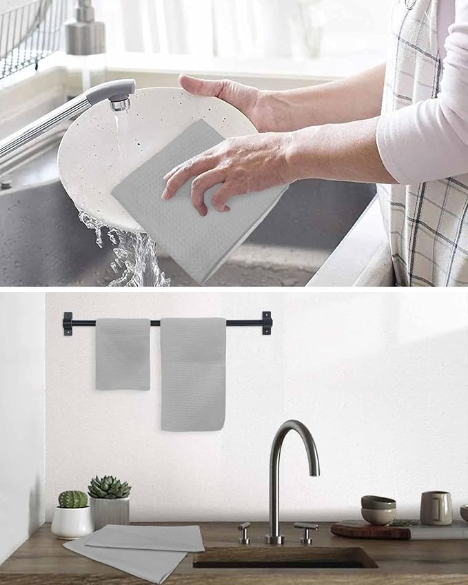 Grey Dish Towels Set,Waffle Weave Kitchen Towels Microfiber Towels Cleaning, Vintage Solid Pure Farmhouse Country Rustic Minimalist Style Soft Absorbent Dish Drying Towels Hand Towels 3-Pc 15.7x23.6In - Image 6