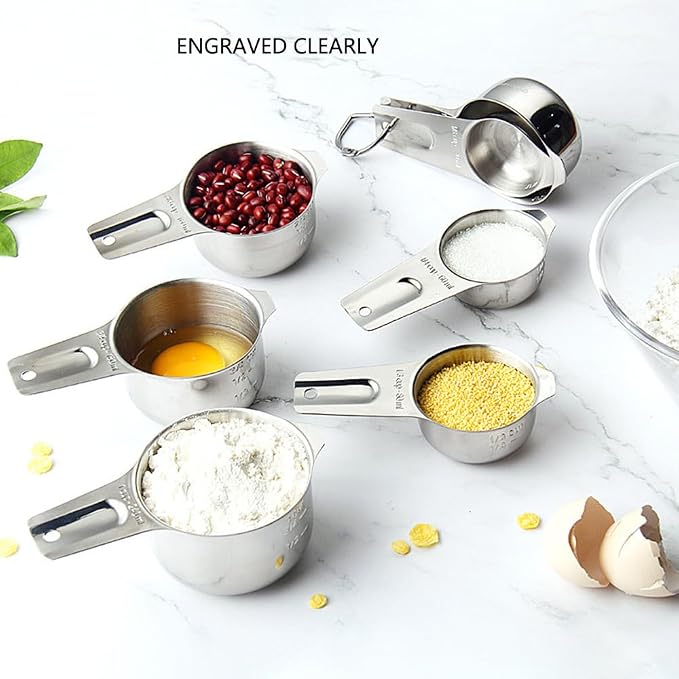 Measuring Cups and Spoons Set Heavy Duty 304 Metal Stainless Steel Measuring Cup Spoon Kitchen Gadgets for Cooking Baking (Set of 12) - Image 4