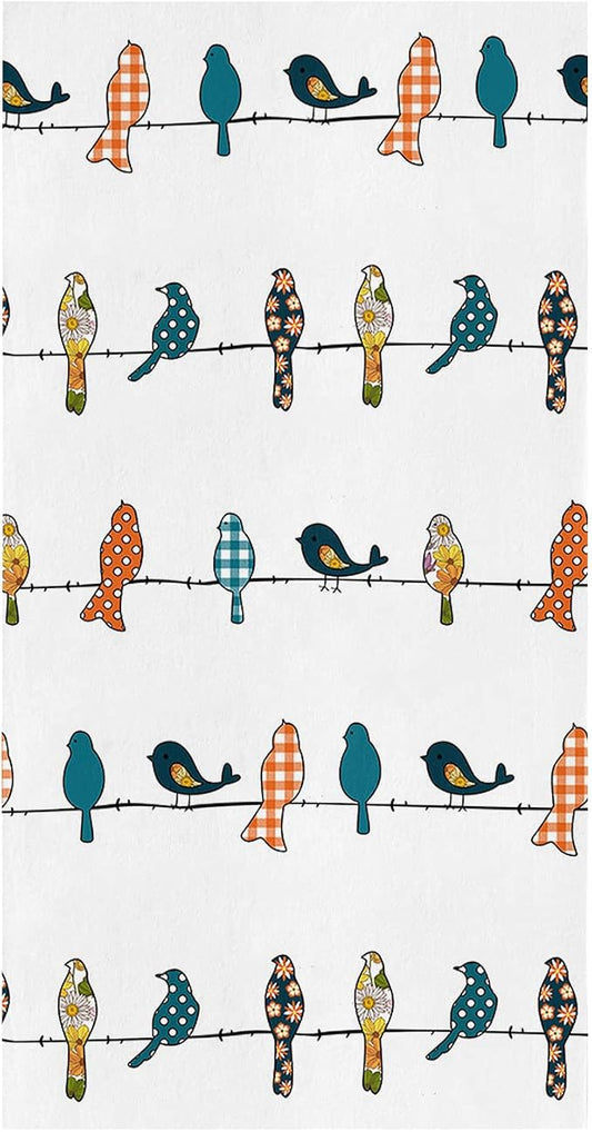 Smile Sunflower Kitchen Towels Microfiber Cleaning Cloths, Birds on The Wire Teal Grey Orange Soft Dish Towels for Kitchen, 1 Piece Absorbent Hand Towels Reusable Tea Towels,Bar Towels,18x28 Inch by Smile+Sunflower