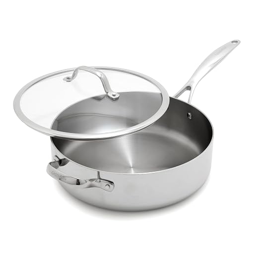 GreenPan Valencia Pro Tri-Ply Stainless Steel 5QT Sauté Pan with Lid, Induction Ready Cookware, All Cooktops, Sauce Pot, Mirror Finish, Dishwasher & Oven/Broiler Safe to 600F by GreenPan