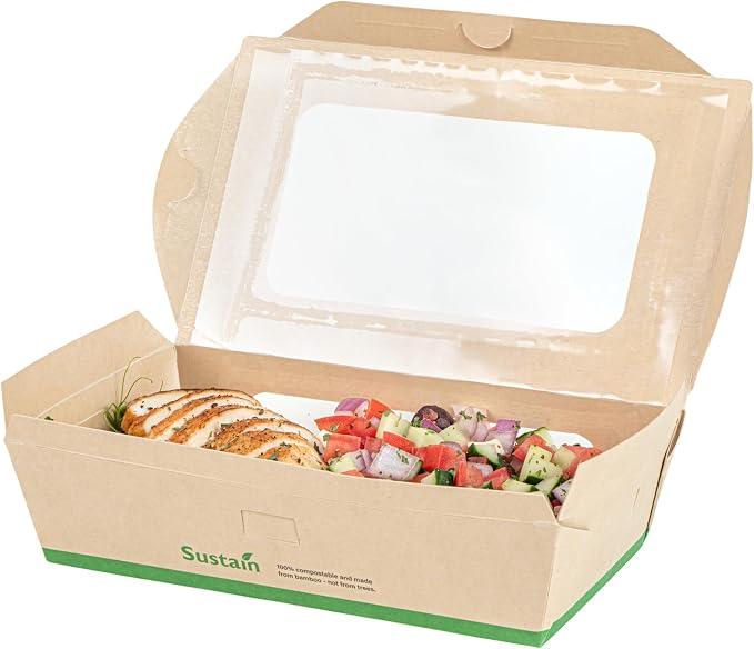 Restaurantware 35 oz Paper Bamboo Medium Bio Take Out Container, 50 Pack - Image 11