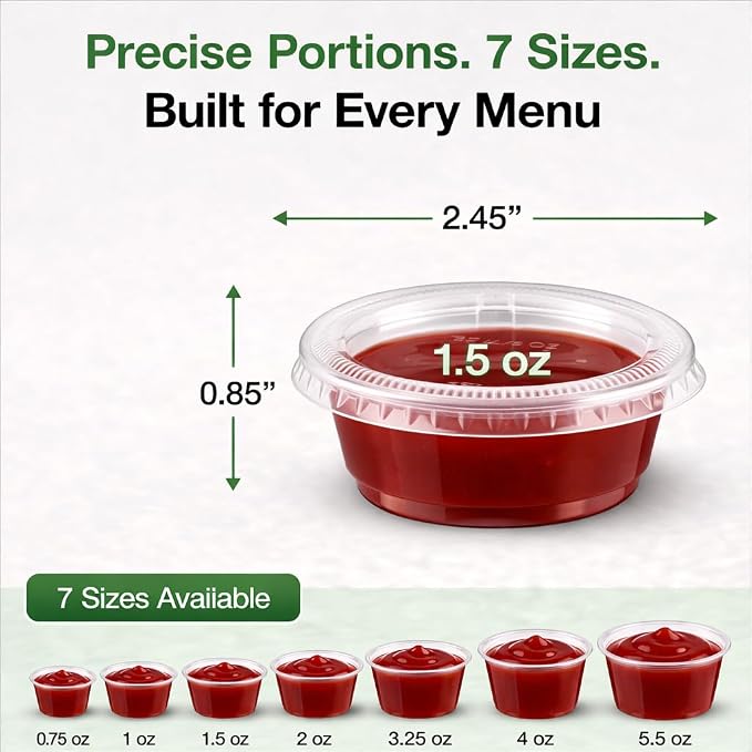 0.75-5.5 oz Plastic Portion Cups with Lids, 100-2000 Count, Dessert Cups with Lids, Jello Shot Cups with Lids, Small Plastic Cups for Salad Dressing & Condiments (2000, 1.5, ounces) - Image 2