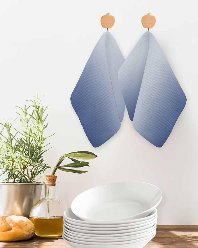 Ombre Navy Blue Dish Towels Set, Waffle Weave Kitchen Towels Microfiber Towels Cleaning, Gradual Contemporary Minimalist Solid Color Soft Absorbent Dish Drying Towels Hand Towels 3 Pack 12x12 Inch - Image 2