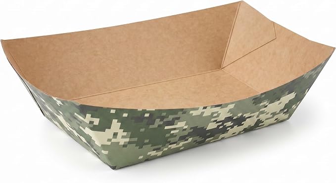 Restaurantware-Bio Tek 1 Pound Food Trays, 200 Disposable Paper Food Trays - Heavy-Duty, Greaseproof, Camouflage Paper Food Boats, For Snacks, Appetizers, Or Treats, Use At Parties Or Carnivals - Image 2