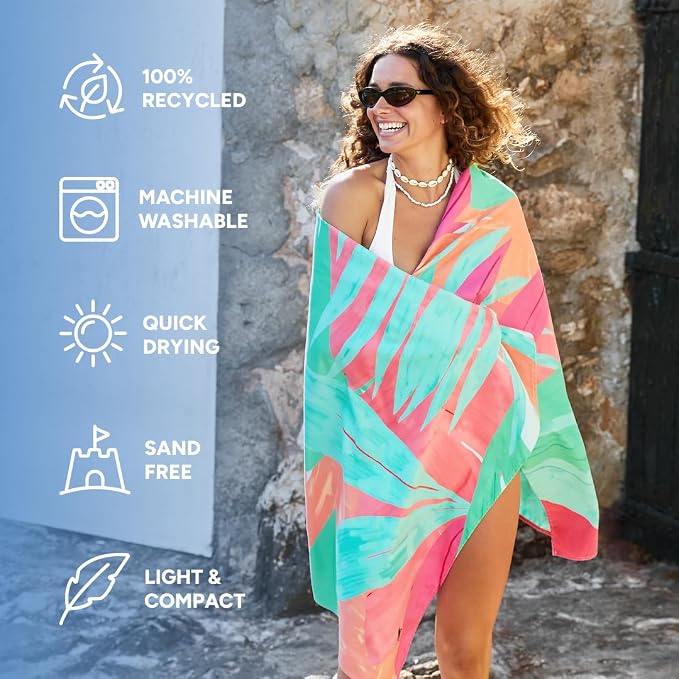 Dock & Bay Beach Towel - Quick Dry, Sand Free - Compact, Lightweight - 100% Recycled - Includes Bag - Hot Tropics - Large (160x90cm, 63x35) - Image 2