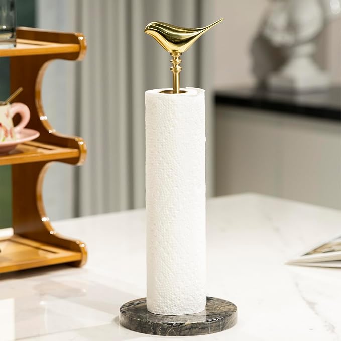 Paper Towel Holder Countertop with Heavy Marble Base, Standing Paper Towel Roll Holder for Kitchen Bathroom, with Weighted Base for One-Handed Operation (Black Base) - Image 7