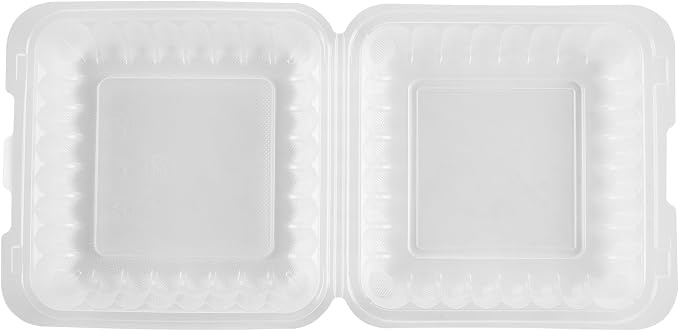 Restaurantware 40 oz Square Frosted Plastic Clamshell Container, 100 Pack - Image 15