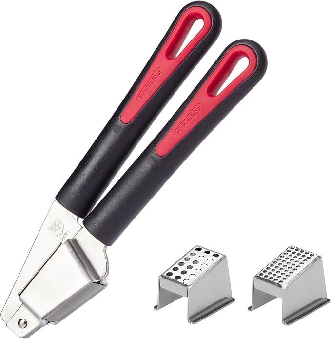 Westmark Gallant Plus 29392270 Garlic Press with Two Press Inserts: Fine and Coarse, Plastic/Stainless Steel, Black/Red/Silver by Westmark