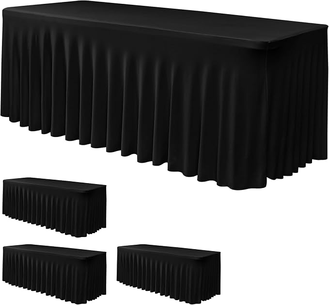 Black Spandex Table Skirt for 6 Foot Rectangle Tables 4 Pack 72x30 In by Nasitoshomedecor