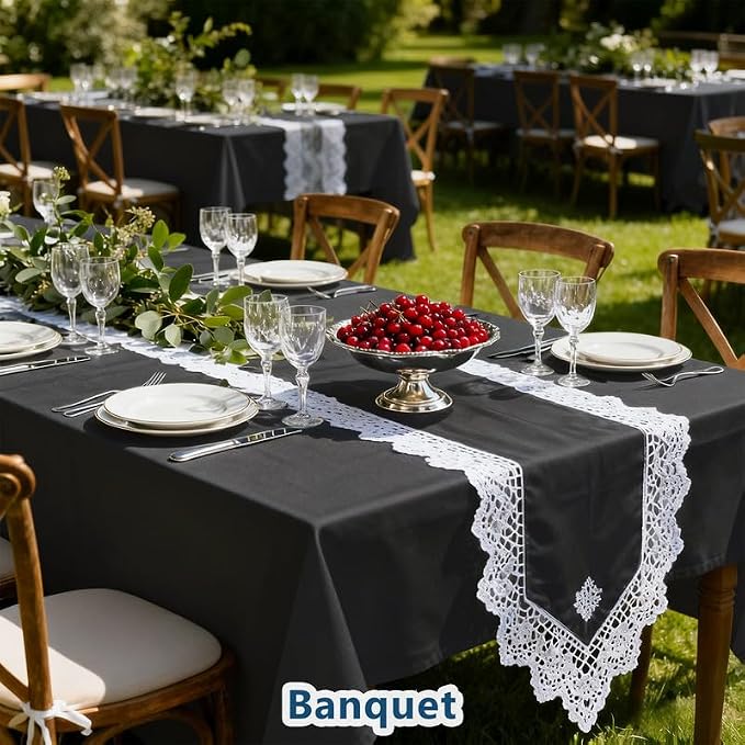 Rectangle Tablecloth 60" x 84", Black Washable Polyester Table Cloth, Wipeable Table Cover for Dining, Wedding, Birthday, Party, Banquet Decor, 6 Pack - Image 3