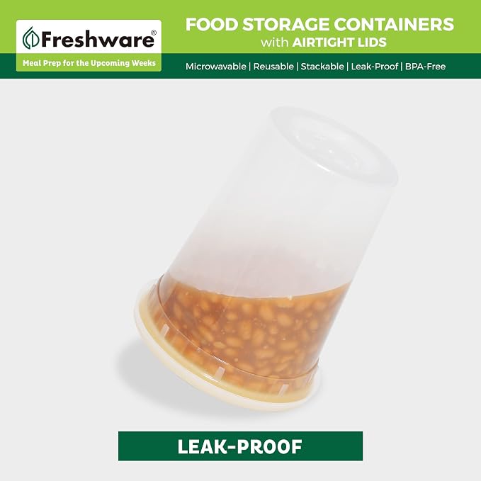 Freshware Food Storage Containers [24 Set] 32 oz Plastic Deli Containers with Lids, Slime, Soup, Meal Prep Containers | BPA Free | Stackable | Leakproof | Microwave/Dishwasher/Freezer Safe - Image 4