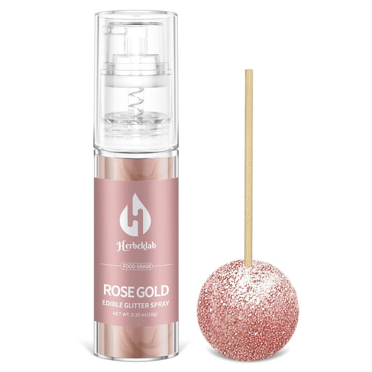 Rose Gold Edible Glitter Spray 10g Herbeklab Edible Rose Gold Glitter for Cakes Food Grade Drink Glitter for Cocktails Chocolate Cake Pop Strawberry