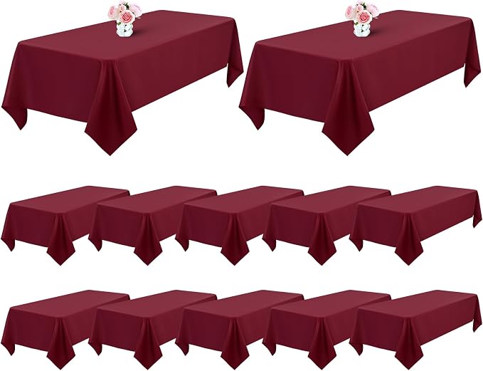 12 Pack Burgundy Tablecloth for Rectangle Tables,60 x 102 Inch Polyester Tablecloth for 6 Ft Tables,Stain and Wrinkle Resistant Washable Fabric Table Cover for Wedding,Buffet Party by FXKS