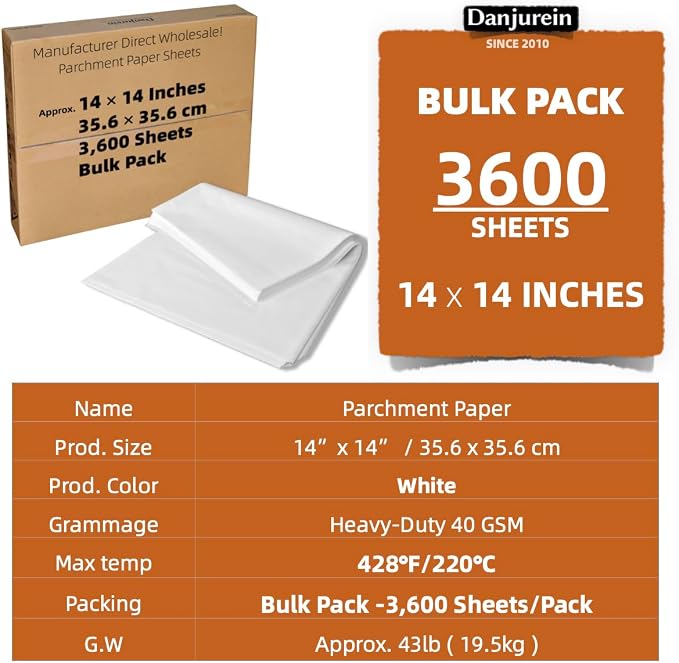 14x14-3600 Bulk Sheets - Industrial Grade Parchment Paper Squares | Commercial Grade Pre-Cut Heavy-Duty Non-Stick 428°F for Industrial Ovens, Bakery Lines & Large Catering - Image 2