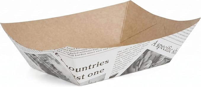 Restaurantware-Bio Tek 1 Pound Food Trays, 200 Disposable Paper Food Trays - Heavy-Duty, Greaseproof, Newsprint Paper Food Boats, For Snacks, Appetizers, Or Treats, Use At Parties Or Carnivals - Image 2