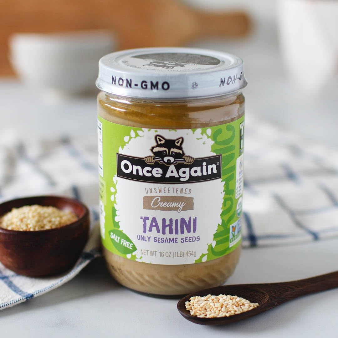 Once Again Organic Sesame Tahini, 16oz - Salt Free, Unsweetened - USDA Organic, Gluten Free, Vegan, Kosher, Peanut Free - Glass Jar - Case of 12