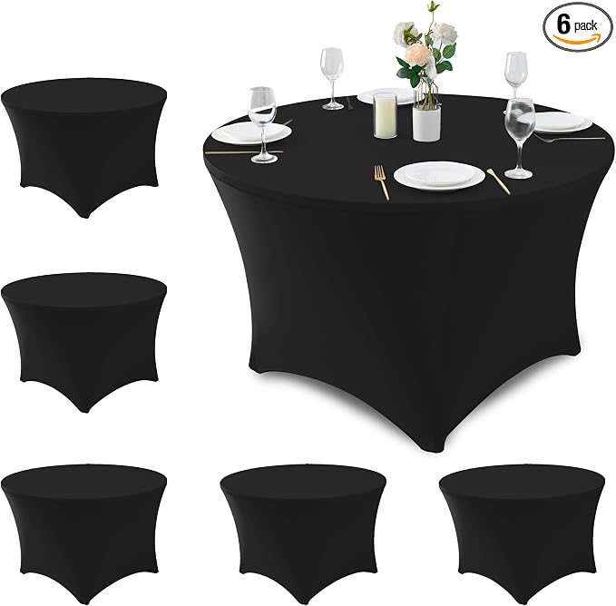 Fitted Round Table Covers 4ft-Spandex Elastic Black Small Tablecloth by Enjoyidea