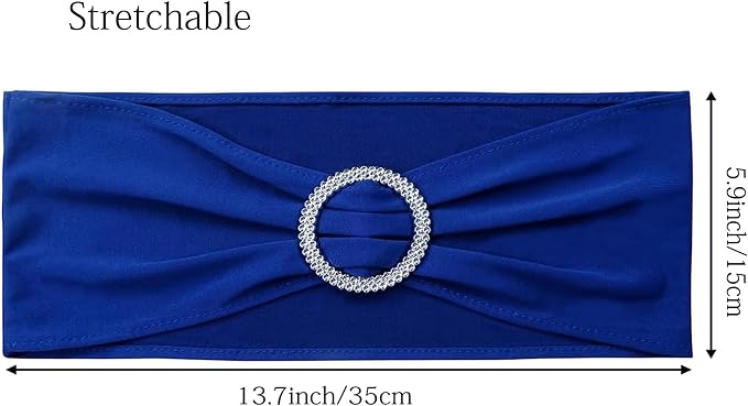 Spandex Royal Blue Chair Sashes 100 Pack Wedding Chair Bands with Buckles Dark Blue Chairs Bows for Party Birthday Bridal Baby Shower Engagement Anniversary Banquet Events Decorations - Image 3