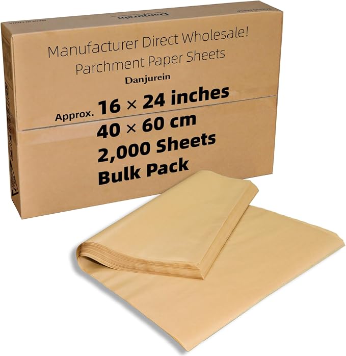 16x24" 2000 Bulk Sheets Commercial Baking Parchment Paper Industrial Grade | Unbleached pre-cut full sheet pan liners, non-stick 428°F food-safe oven paper for bakeries, restaurants & food processing by DanjureinParchmentManufacturer