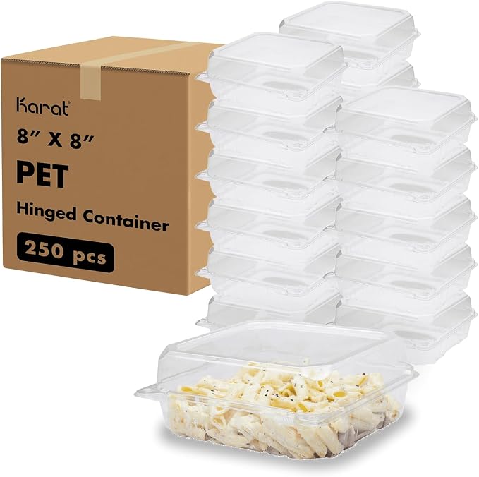Karat Clamshell Take Out Food Containers [8"x8" - 250 ct] Durable, Stackable, Crack-Resistant To Go Boxes | Clear by Karat