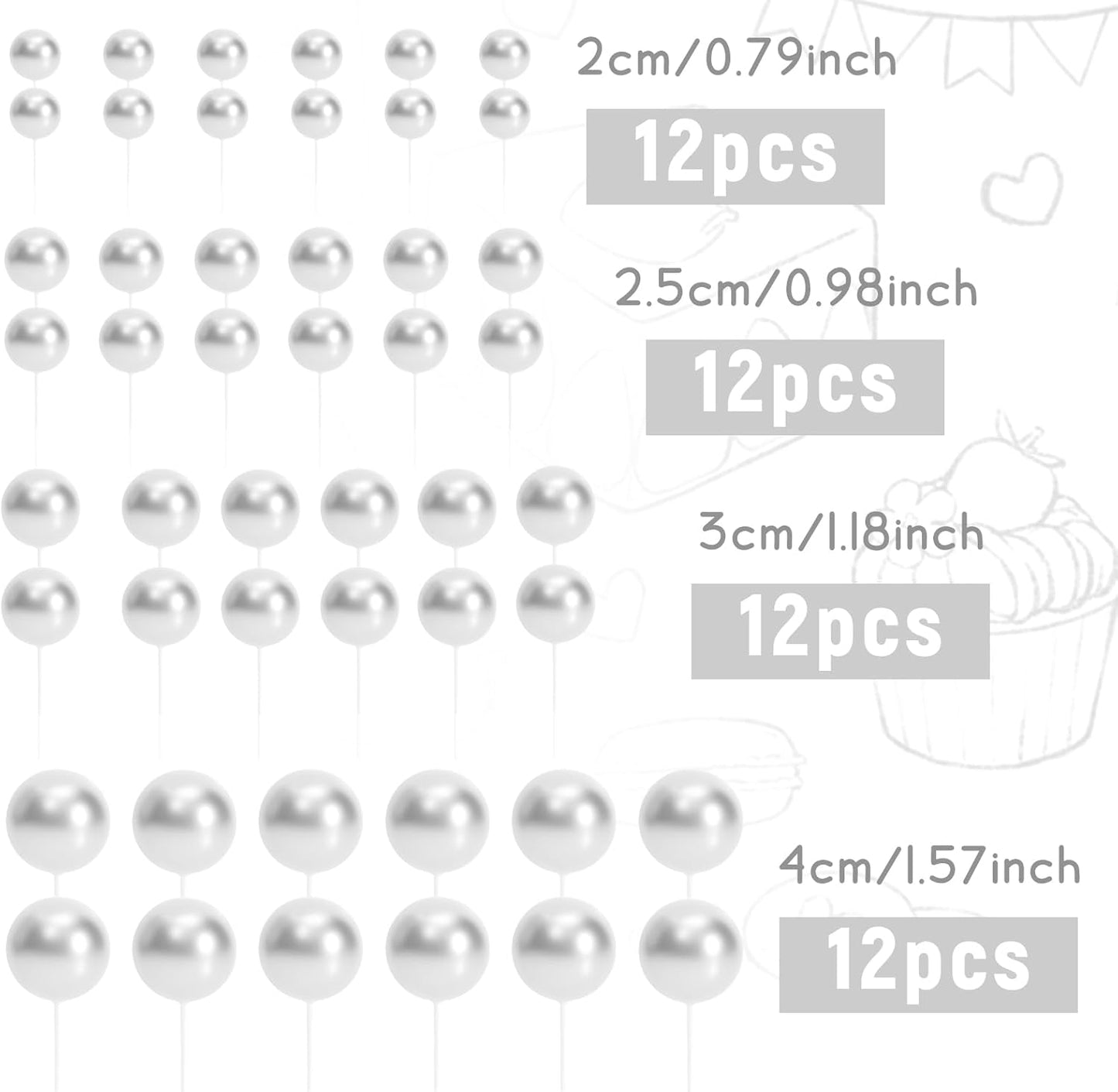 48 Pcs Silver Balls Cake Topper Decorations Balloon Cupcake Toppers Foam Cake Topper Balls Cake Balls Decorations for Birthday Party Wedding Anniversary Cake Decorating