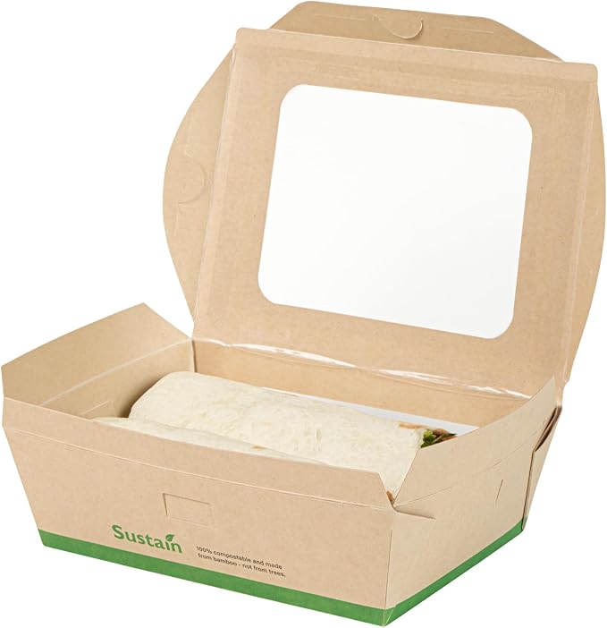 Restaurantware 28 oz Paper Bamboo Small Bio Take Out Container, 200 Pack - Image 12