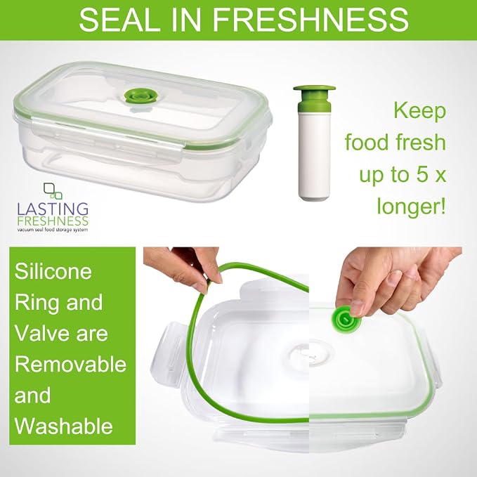 Lasting Freshness BPA-Free Plastic Vacuum Seal Containers with Hand Pump – Airtight Food Storage, Meal Prep & Pantry Organization, Preserves Freshness 5X Longer, 11-Piece Set - Image 8