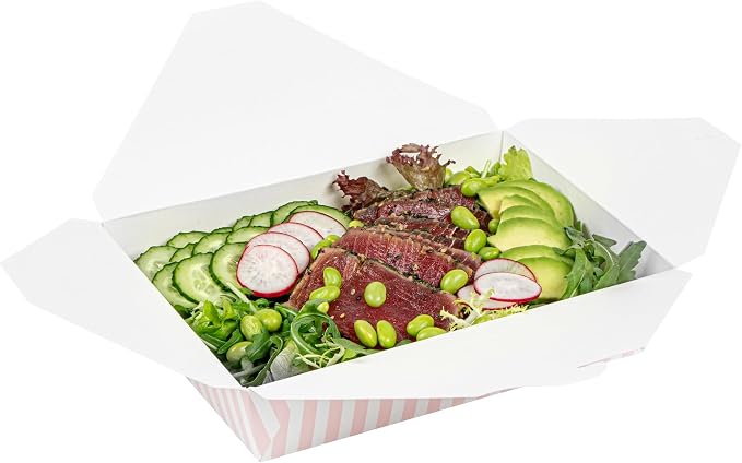Restaurantware-Bio Tek 8.5 x 6.2 x 1.9 Inch Food Containers, 200 Durable Takeaway Boxes - Disposable, Striped, Pink And White Paper 49 Ounce Takeout Boxes, Rectangle, For Takeouts And Delivery - Image 10