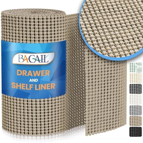 BAGAIL Non-Adhesive Shelf Liner, Thick Strong Grip Drawer Liners for Kitchen Cabinets, Heavy-Duty Easy Cut Cabinet Liners for Shelves, Pantry, Bathroom Cupboards - 17.5" x 20FT, Beige by BAGAILBASICS
