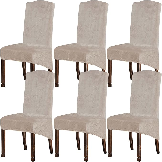Velvet Plush XL Dining Chair Covers, Stretch Chaircover, Spandex High Chairs Protector Covers Seat Slipcover with Elastic Band for Kitchen, Dining Room (Tauqe 1, Set of 6) by KELUINA