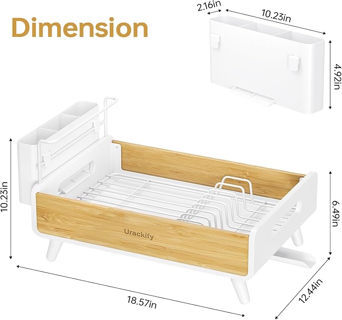 Urackify Bamoboo Dish Drying Rack for Kitchen Counter,Stainless Steel,White - Image 8