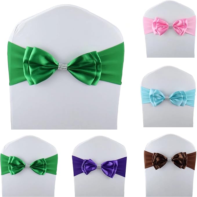50 PCS Double Bows Stretch Chair Sashes, for Wedding Party Chair Cover Decoration, Spandex Stretch Chairs Bands (Pack of 50 Green) - Image 2