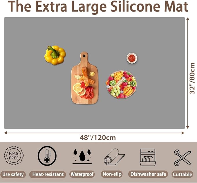 Silicone Mats for Kitchen Counter, 48"x32"(120cmx80cm) Large Heat Resistant Mat Kitchen Island Waterproof Countertop Protector Mat Nons-slip Extra Large Counter Mat, Green - Image 2