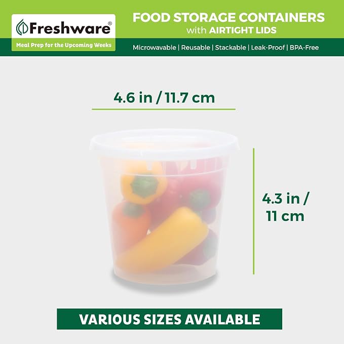 Freshware Food Storage Containers 24 oz Plastic Deli Containers with Lids, Slime, Soup, Meal Prep Containers, BPA Free, Stackable, Leakproof, Microwave/Dishwasher/Freezer Safe, 48 count (pack of 1) - Image 3