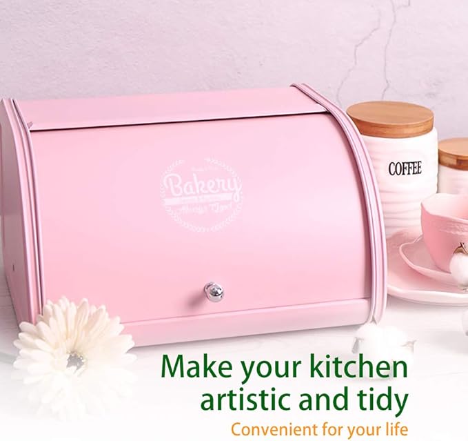 KL X458 Pink Bread Box Roll Top, Metal Bread Box for Kitchen Countertop, Large Capacity, Keeps Bakery Items Fresh Longer, Bread Bin for Kitchen Countertop, Breadbox to Store Cookies, Bagels, Muffins - Image 4