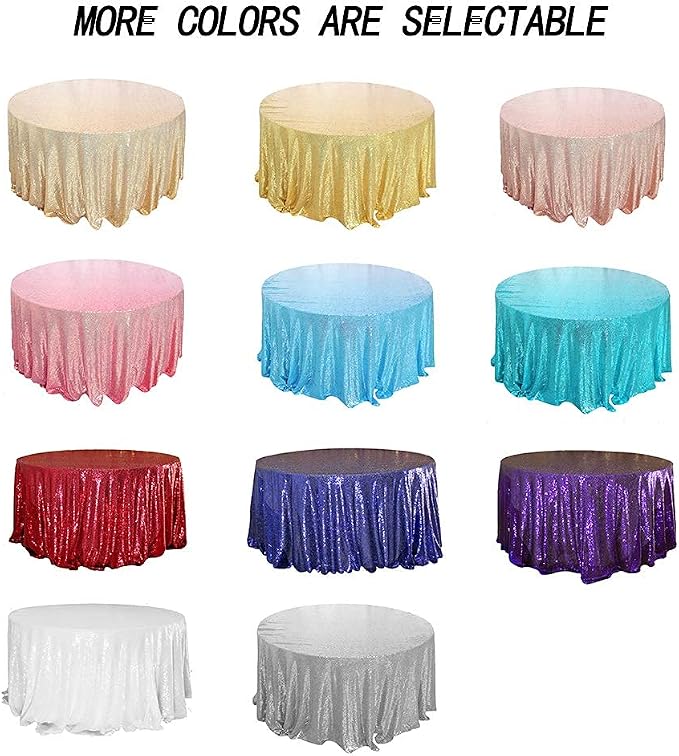 JYFLZQ Turquoise Sequin Tablecloth Glitter Party Table Cover 120 Inch Round - Image 7